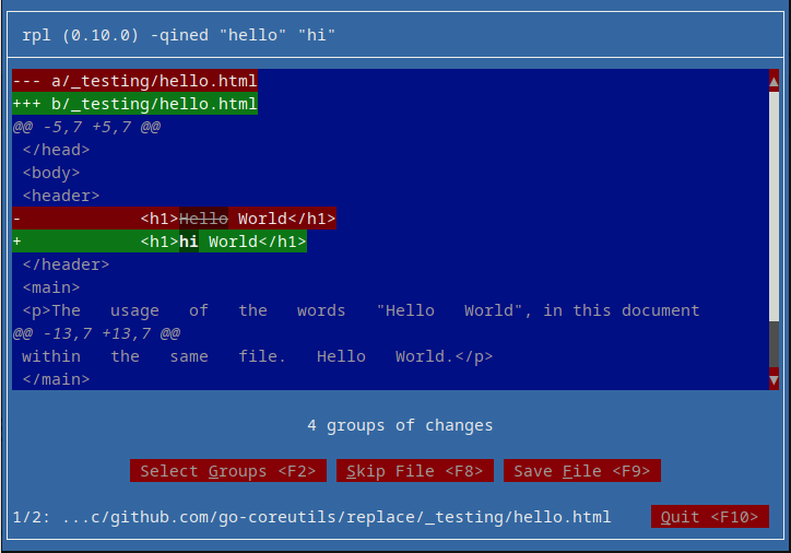 rpl hello.html finished selecting groups