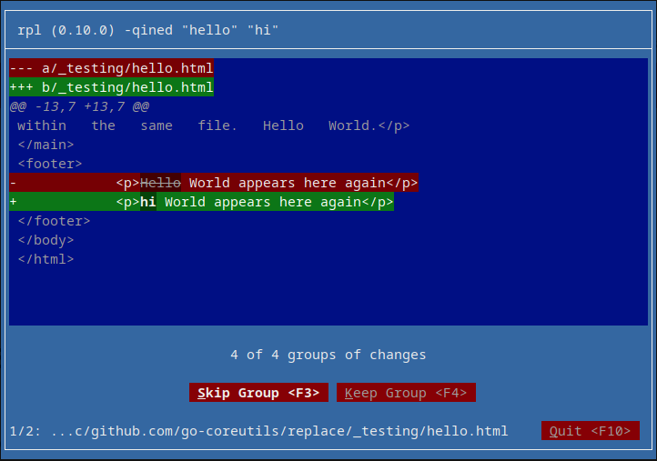 rpl hello.html selecting group 4