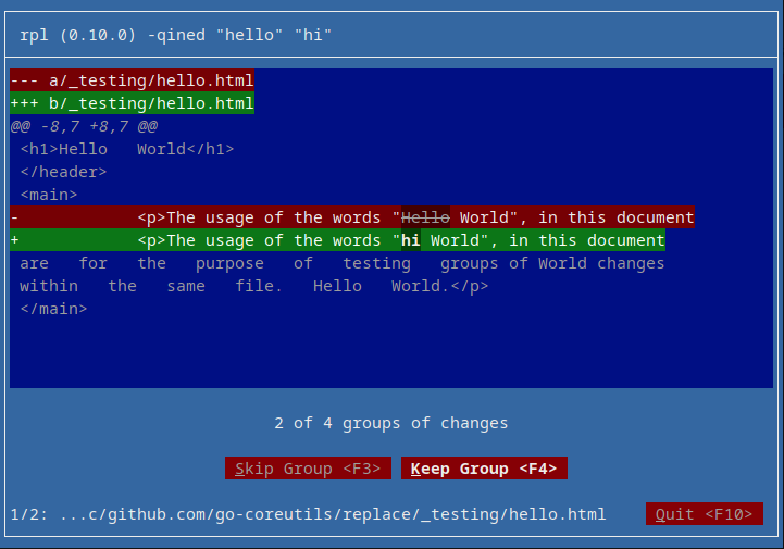 rpl hello.html skipping group 2